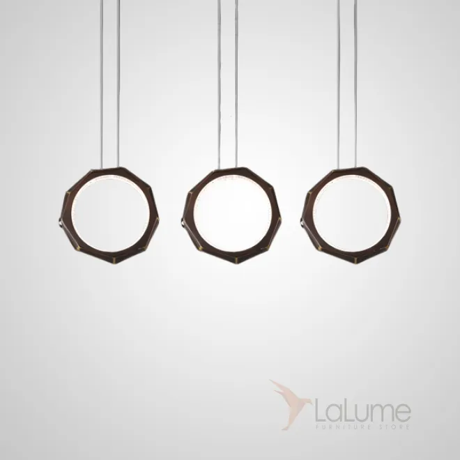 Готовая комбинация подвесных светильников с внутренней LED-подсветкой и декоративным стеклянным камнем на кольцевом корпусе NILSIGNE COMBO L109 Brown