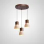 Готовая комбинация подвесных светильников с геометрическими плафонами из камня травертина с деревянной отделкой MELIUS TRIO A Dark brown Диск