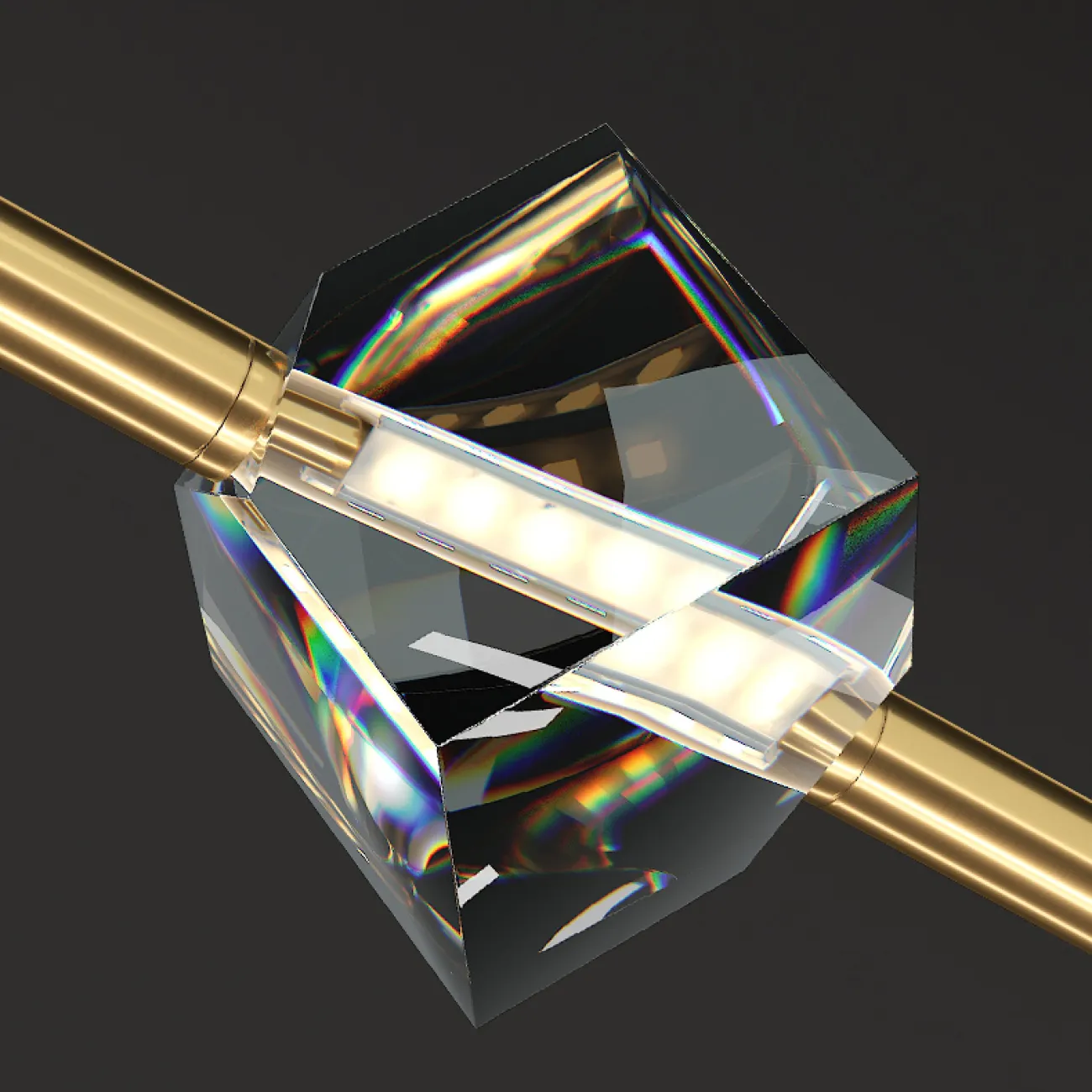 Готовая комбинация подвесных светильников с двумя хрустальными плафонами в виде скошенных камней на вертикальном трубчатом каркасе PARDIS DUO Black