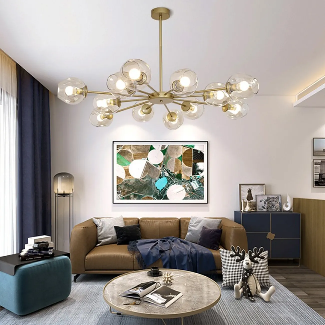 Люстра на штанге MARINE D104 12 lamps Gold/Blue от ImperiumLoft