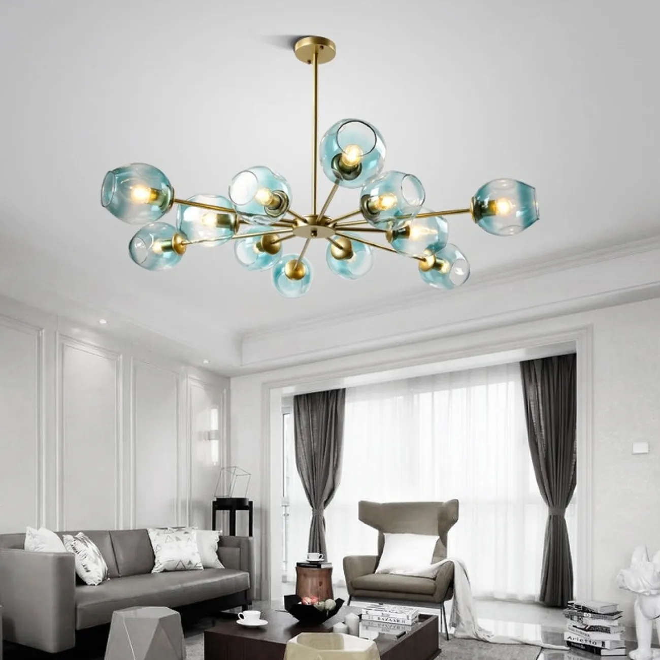 Люстра на штанге MARINE D104 12 lamps Gold/Blue от ImperiumLoft