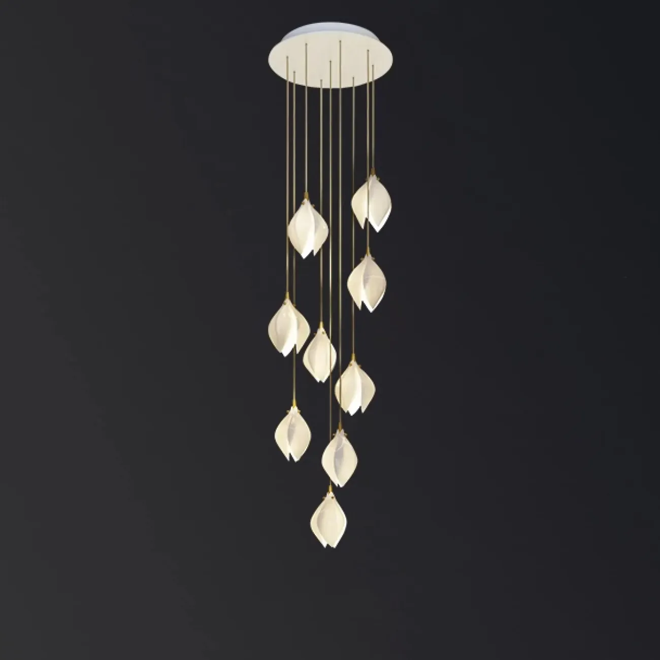 Готовая комбинация подвесных светильников с каплевидными плафонами из нефритового фарфора в форме белых бутонов LEA MORE D40