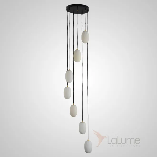 Готовая комбинация подвесных светильников с шаровидными плафонами из натурального белого мрамора LOU MORE D30