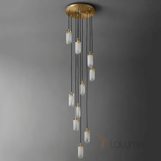 Готовая комбинация подвесных светильников c цилиндрическими плафонами из белого стекла с эффектом льда LIESEL MORE