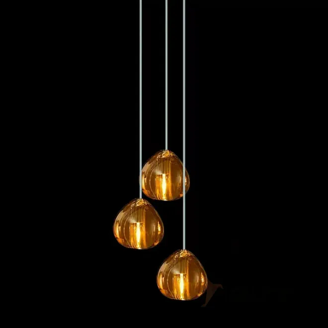 Готовая комбинация подвесных светильников с каплевидными плафонами из прозрачного и янтарного стекла METEORA B COMBO D25 Amber