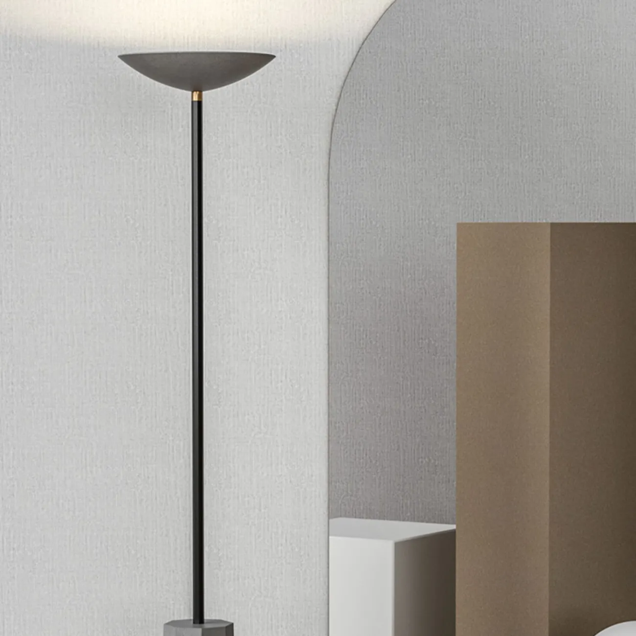 Серия напольных ламп с каменным абажуром в форме чаши на призматическом основании URPO FL