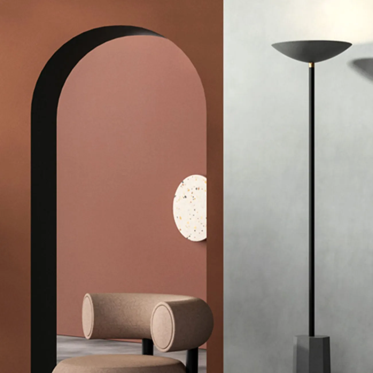 Серия напольных ламп с каменным абажуром в форме чаши на призматическом основании URPO FL