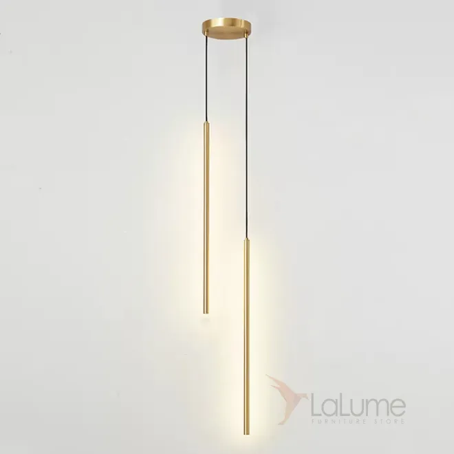 Готовая комбинация подвесных светильников подвесных светильников с прямоугольными LED-панелями на двух вытянутых цилиндрических плафонах LYNNE B DUO Brass