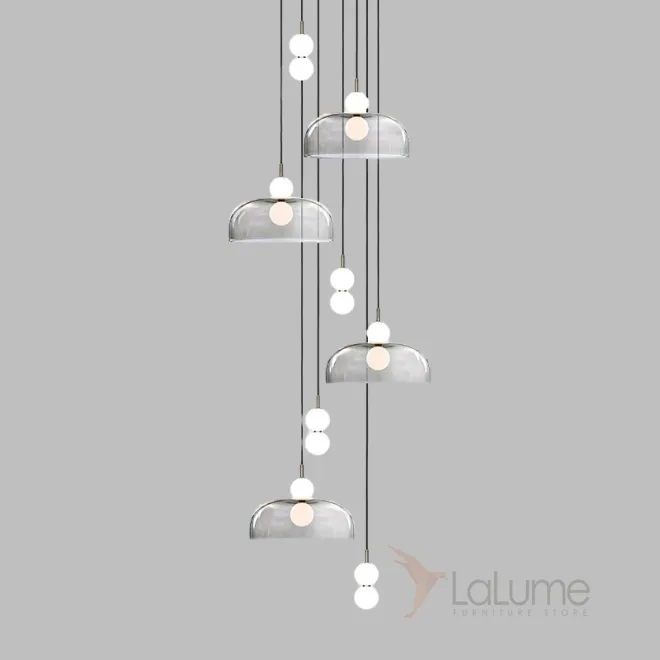 Готовая комбинация подвесных светодиодных светильников c шарообразными плафонами и купольными рассеивателями ROCCO COMBO B 8 подвесов Готовая комбинация подвесных светодиодных светильников c шарообразными плафонами и купольными рассеивателями ROCCO COMBO B 8 подвесов