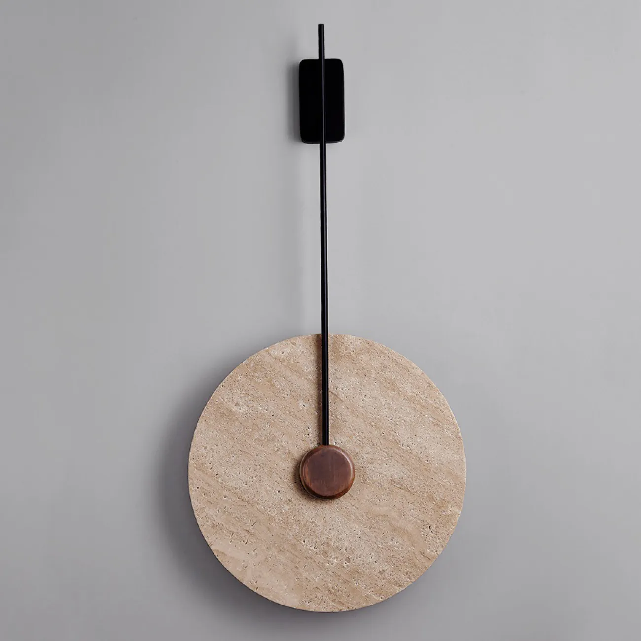 Настенный светодиодный светильник с плоским дисковидным рассеивателем с каменной текстурой и деревянным центром JOAR D30 Black