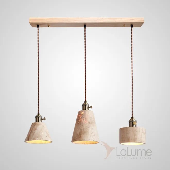 Готовая комбинация подвесных светильников с каменным корпусом геометрической формы и деревянным креплением MODESTUS COMBO L60 Light brown