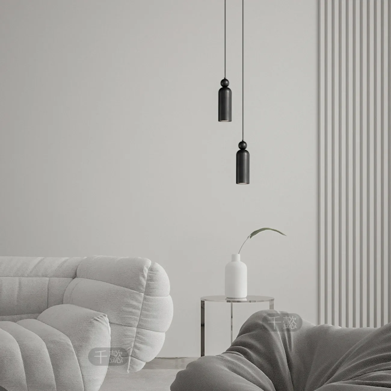 Парная комбинация подвесных светодиодных светильников с цилиндрическим корпусом и шарообразным клипом из натуральной и черненой латуни LEFFE DUO Brass