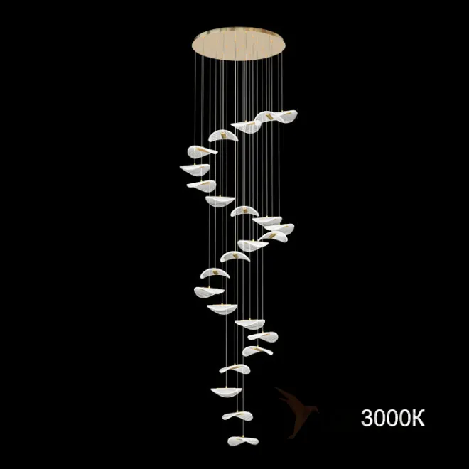 Готовая комбинация подвесных светильников с листовидными прозрачными плафонами с гравировкой DELFINA D50 L24 3000К Готовая комбинация подвесных светильников с листовидными прозрачными плафонами с гравировкой DELFINA D50 L24 3000К