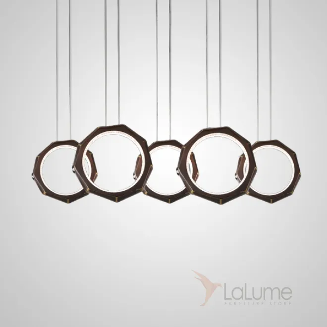 Готовая комбинация подвесных светильников с внутренней LED-подсветкой и декоративным стеклянным камнем на кольцевом корпусе NILSIGNE COMBO L123 Brown