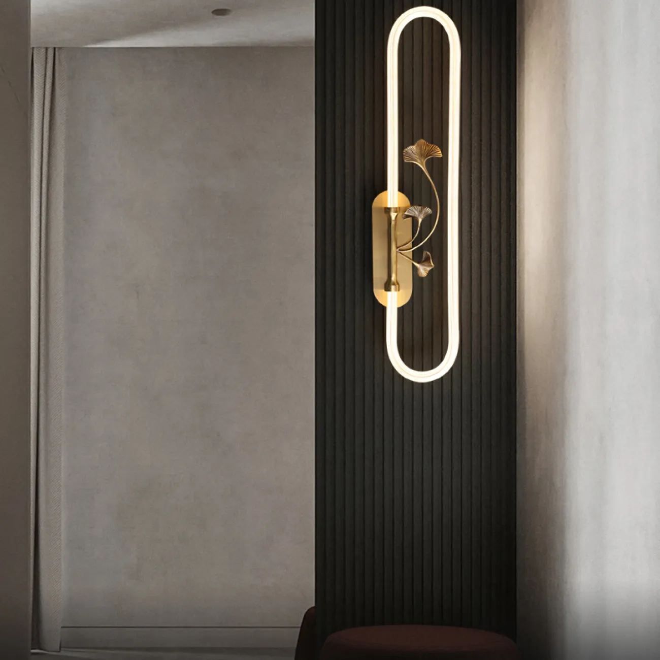 Парные светодиодные светильники на закольцованном трубчатом каркасе и растительным декором PHILOMENA WALL Right