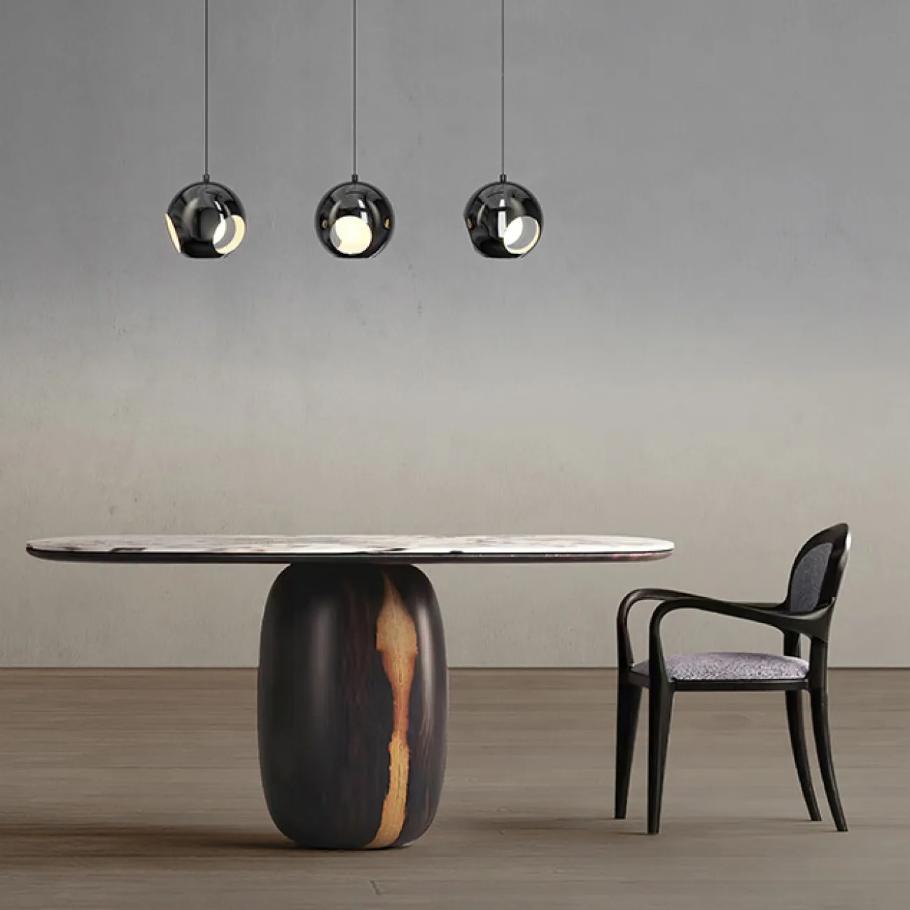 Готовая комбинация подвесных светодиодных светильников c черными шарообразными рассеивателями с круглыми отверстиями MATEAS TRIO D33