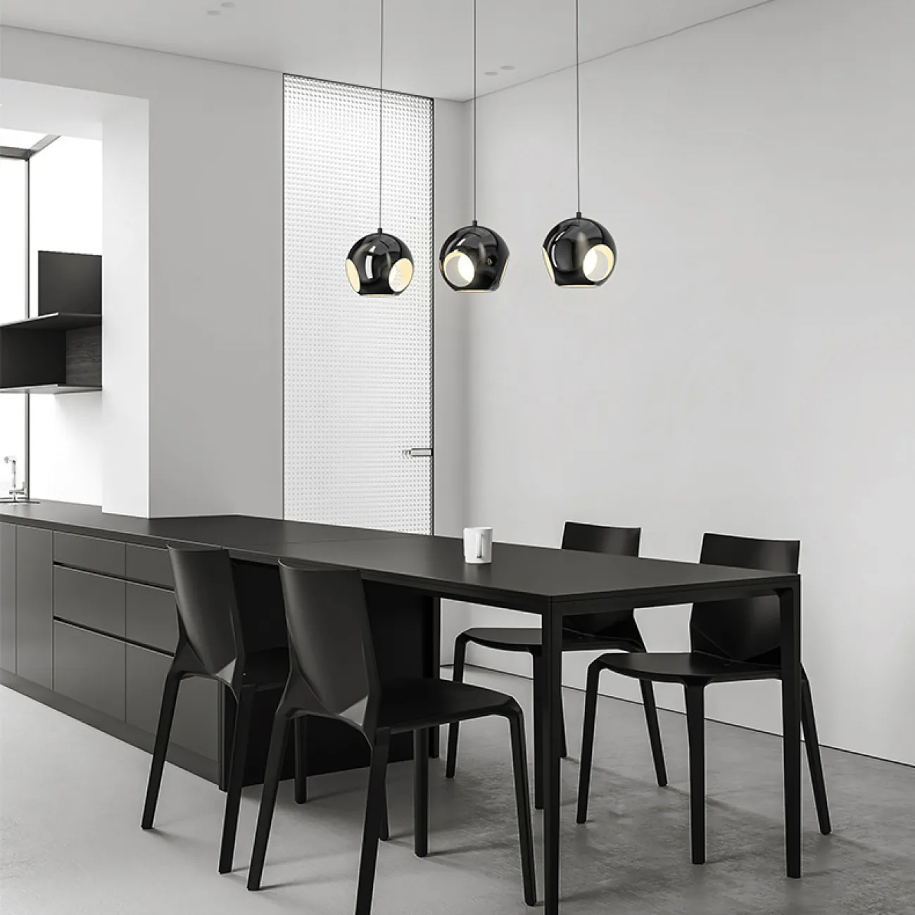 Готовая комбинация подвесных светодиодных светильников c черными шарообразными рассеивателями с круглыми отверстиями MATEAS TRIO D33