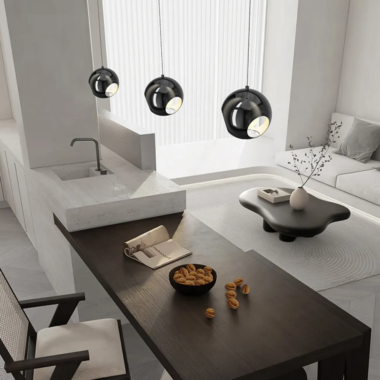 Готовая комбинация подвесных светодиодных светильников c черными шарообразными рассеивателями с круглыми отверстиями MATEAS TRIO D33