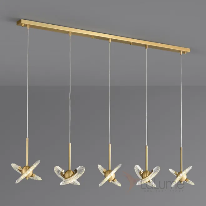 Готовая комбинация подвесных светильников с плафонами в виде комбинации двух ажурных поворотных лопастей и шаровидного центра PHOENIX LUX COMBO L110