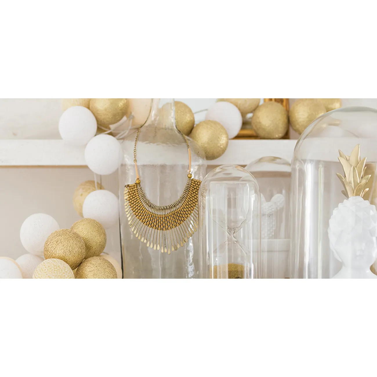 Гирлянда хлопковые фонарики Сotton Ball Shell-Gold