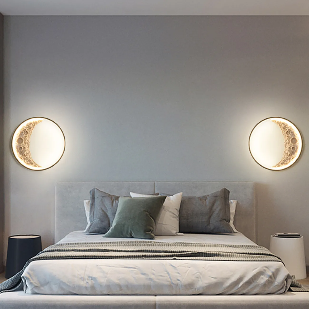 Настенный светодиодный светильник на кольцевом каркасе в виде убывающего месяца с рельефной поверхностью COSMOS WANING Луна D80 Трехцветный свет