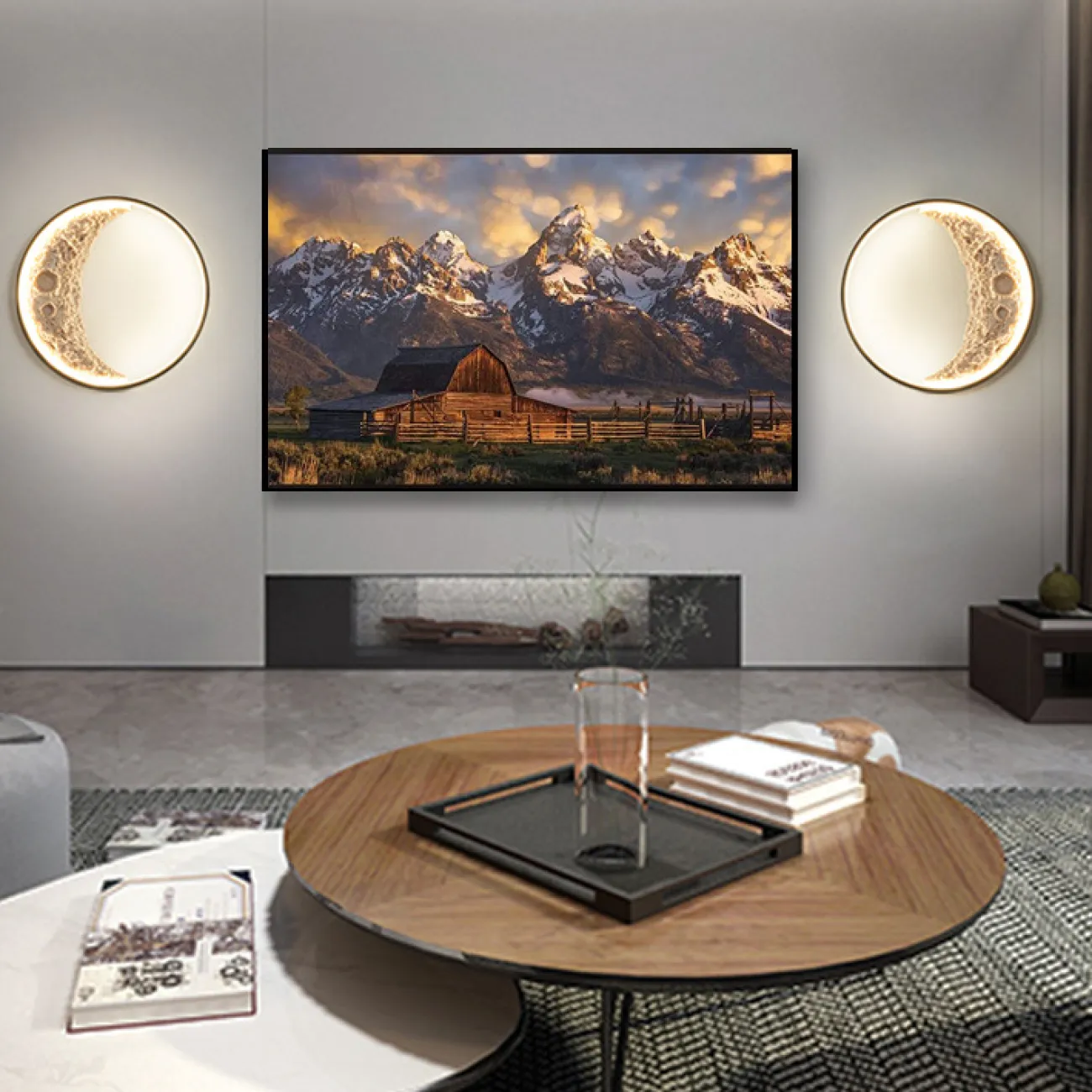 Настенный светодиодный светильник на кольцевом каркасе в виде убывающего месяца с рельефной поверхностью COSMOS WANING Луна D80 Трехцветный свет