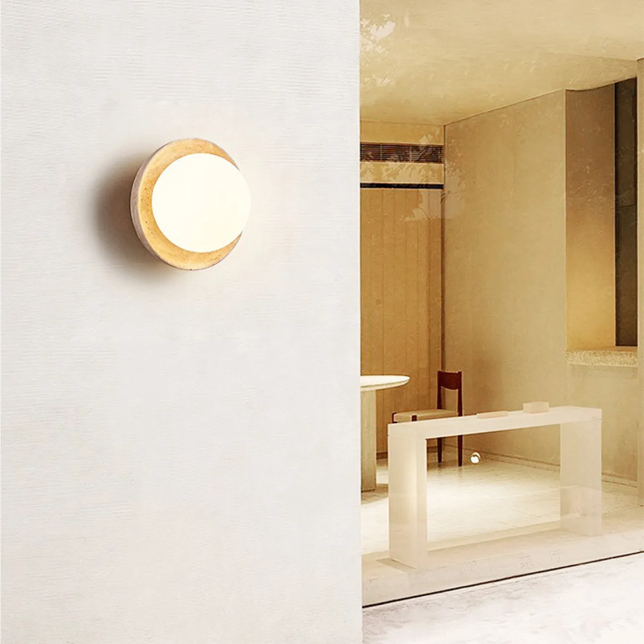 Настенный светильник с белым шарообразным плафоном на каменном основании в форме чаши SAMPE WALL Настенный светильник с белым шарообразным плафоном на каменном основании в форме чаши SAMPE WALL