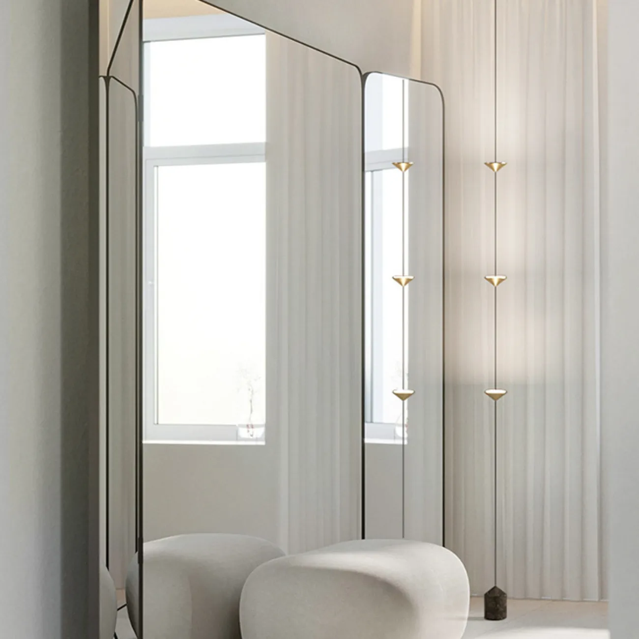 Светодиодный напольный светильник в виде вертикальной струны с конусными плафонами CLAAS Gold