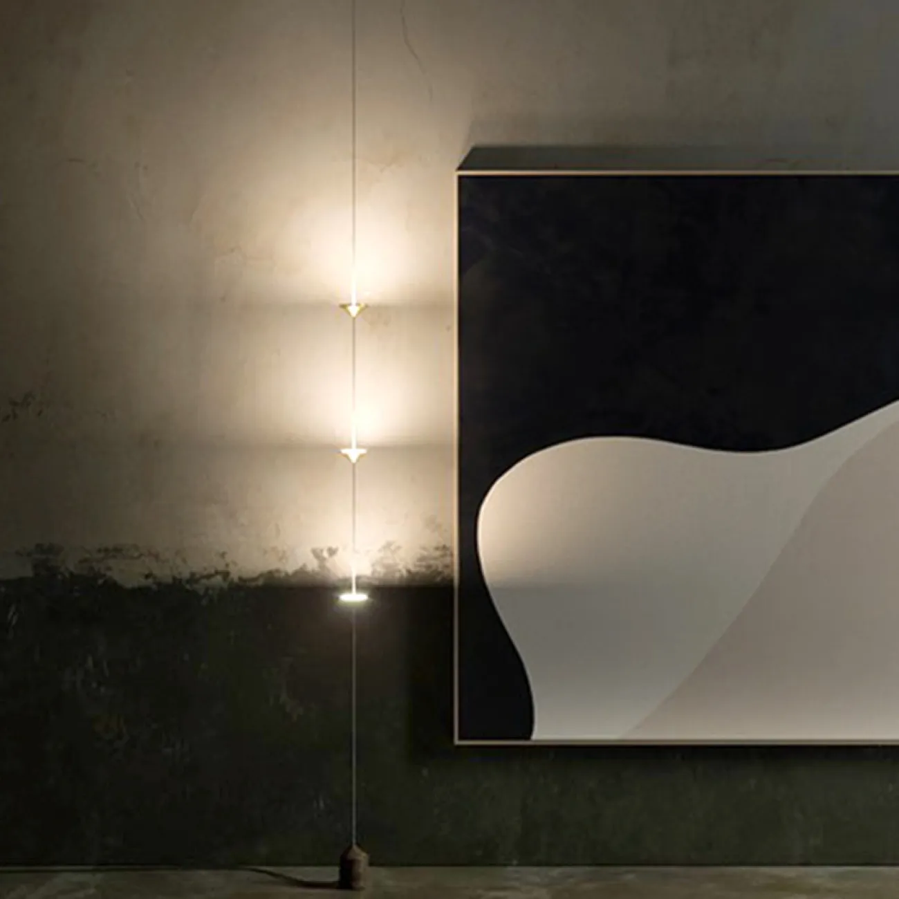 Светодиодный напольный светильник в виде вертикальной струны с конусными плафонами CLAAS Gold