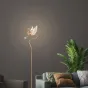 Светодиодный торшер с плафоном в форме лебедя со светящимися крыльями на изогнутой стойке с блестящим шаром BIRDIE FL Brass