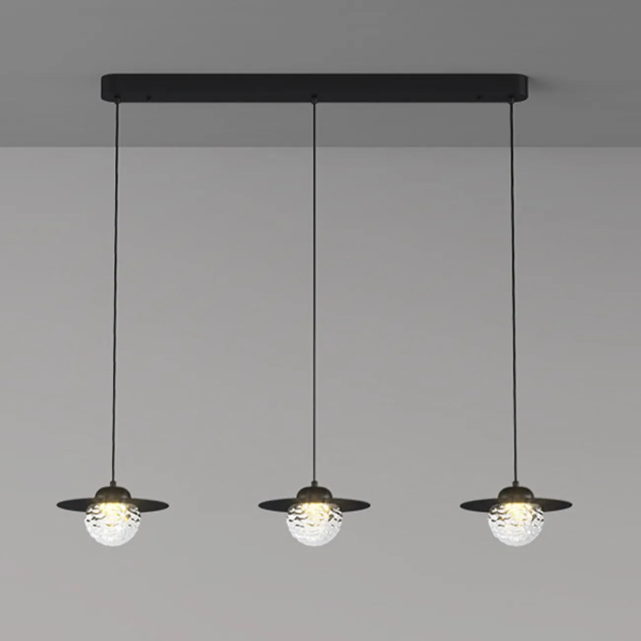 Готовая комбинация подвесных светодиодных светильников c шарообразными плафонами и дисковидными рассеивателями USKO TRIO Black