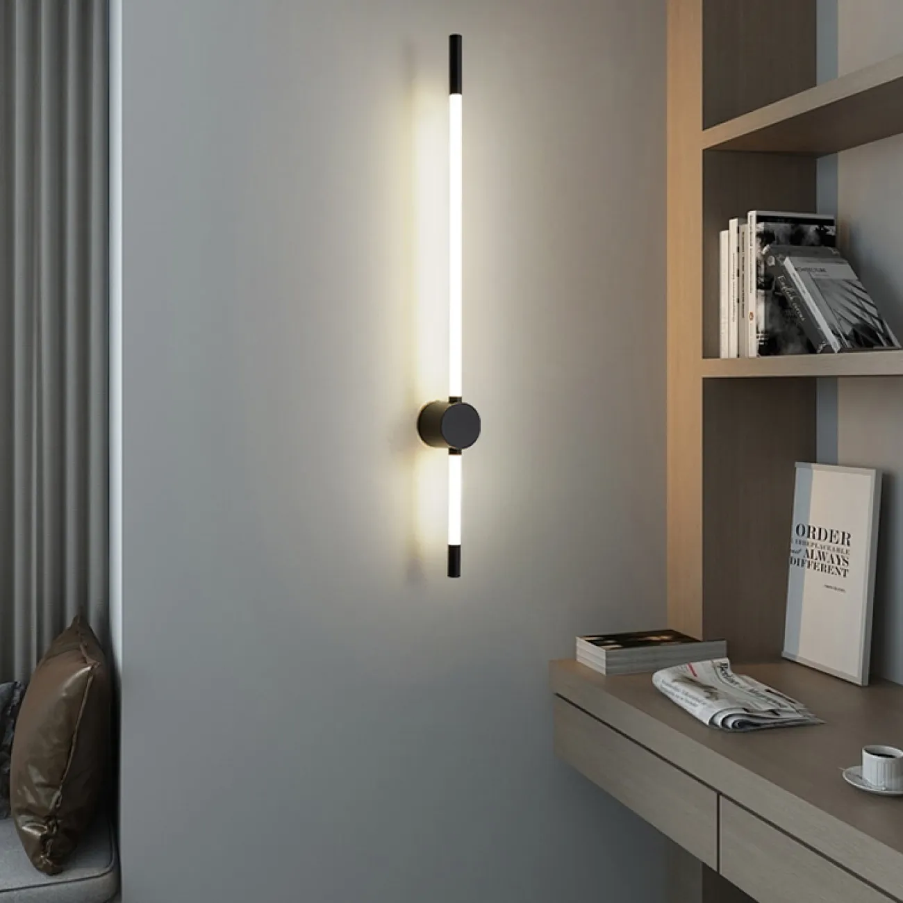 Серия настенных светодиодных светильников с вытянутым цилиндрическим корпусом на круглом креплении ELDAR H92 Brass