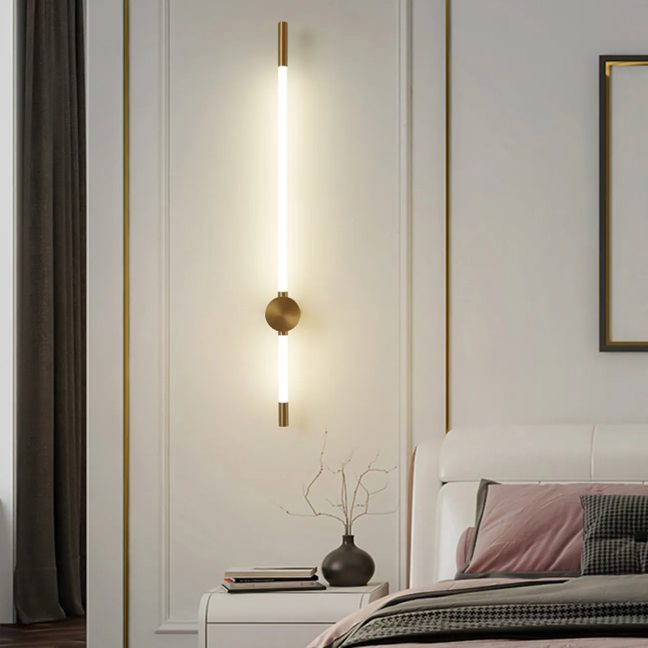 Серия настенных светодиодных светильников с вытянутым цилиндрическим корпусом на круглом креплении ELDAR H92 Brass