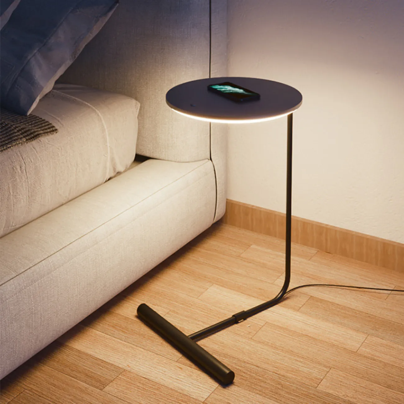 С этим товаром выбирают SIGRID SIGRID NELINE NELINE STENS STENS PHOEBE SHELF PHOEBE SHELF   Светодиодный напольный светильник с дисковидным светящемся столиком на угловой подставке PHOEBE