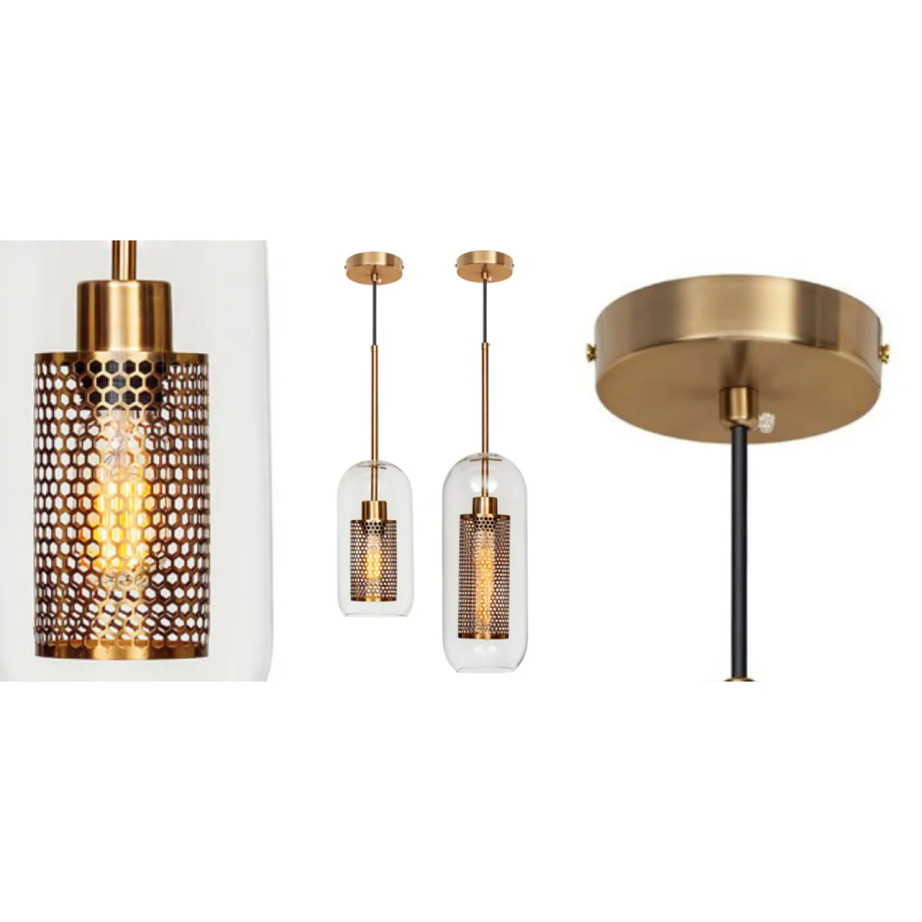 Perforation Pendant Lamp Gold Oval