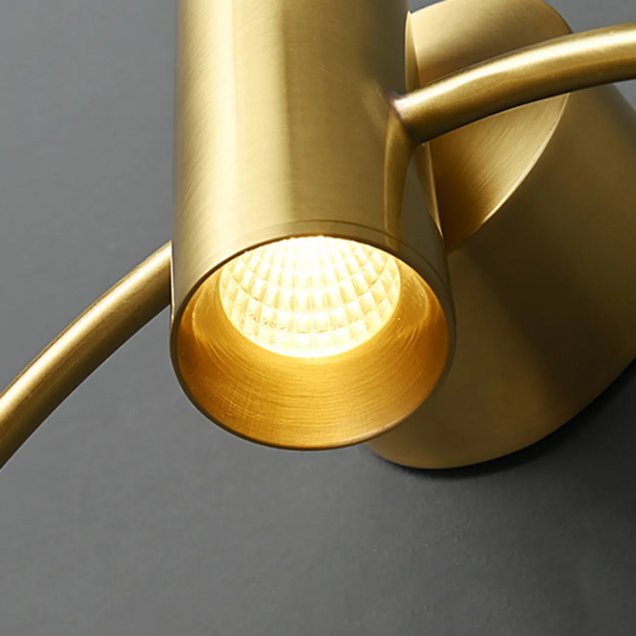 Серия настенных светодиодных светильников с цилиндрическим спотом на кольцевом каркасе из настоящей латуни CELIUS Brass