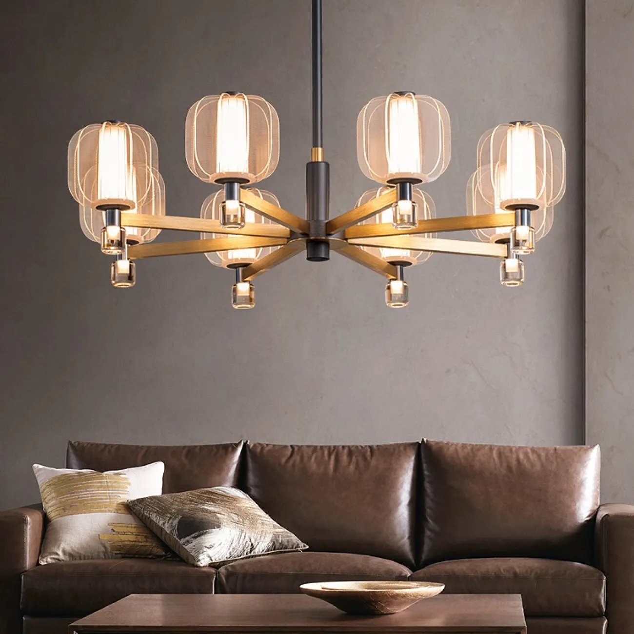 Серия люстр с плафонами из прозрачных пластин на металлических рожках CARINA от ImperiumLoft