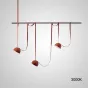 Готовая комбинация подвесных светодиодных светильников c красными абажурами на черной рейке с текстильными ремнями EBBOT 3000К
