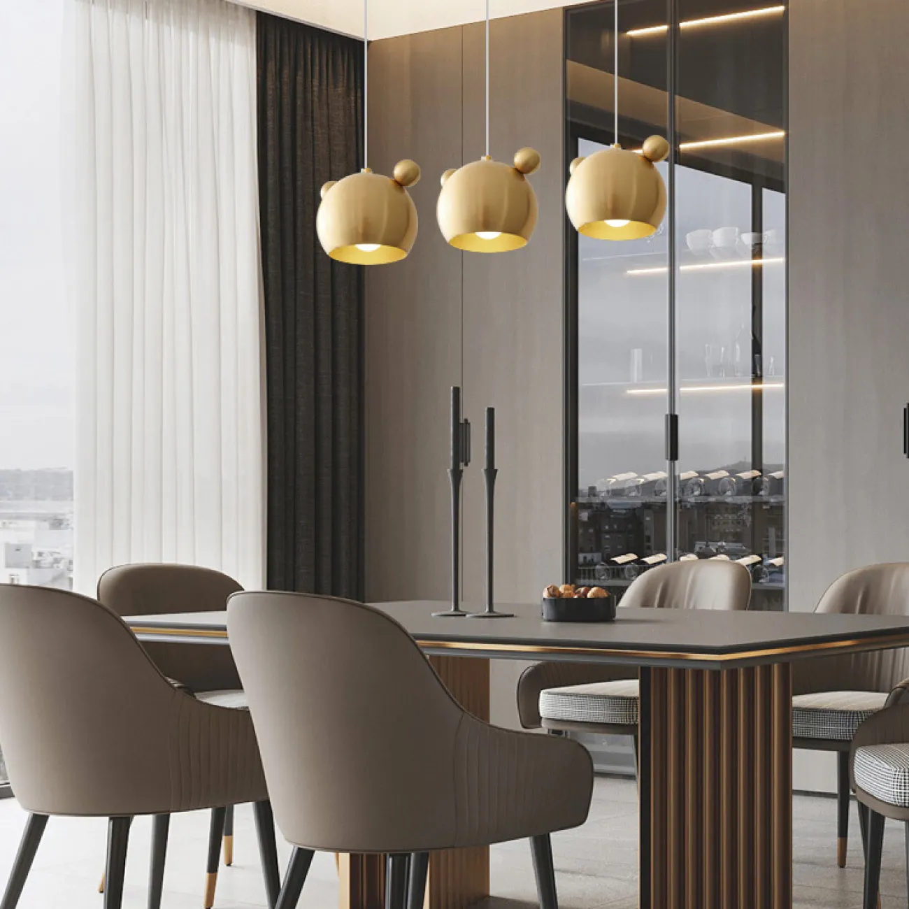 Готовая комбинация подвесных светильников с латунным корпусом в игровом стиле BEAR COMBO L50 Black