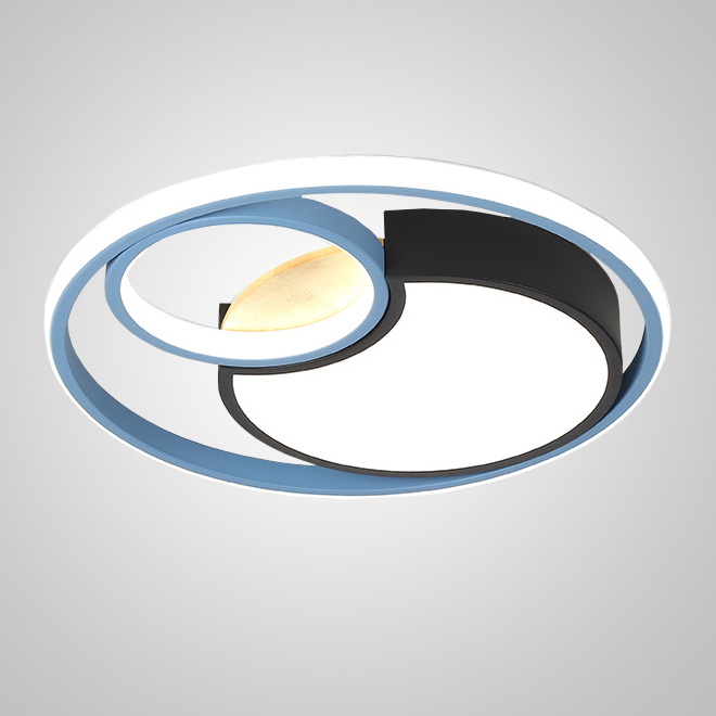 Серия потолочных светодиодных светильников в виде светящихся дисков с декором из светлого дерева LAUST D50 Blue