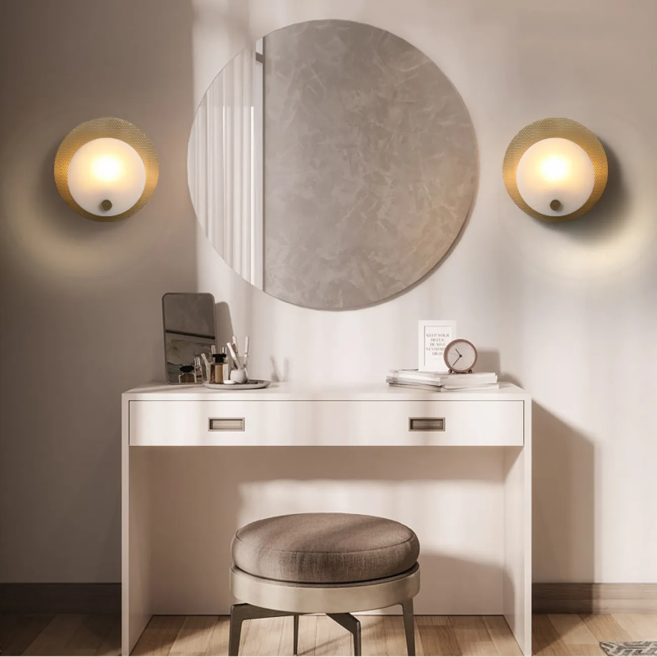 Серия настенных светильников с основанием из перфорированной пластины и рассеивателем из натурального камня CONRAD B WALL L25