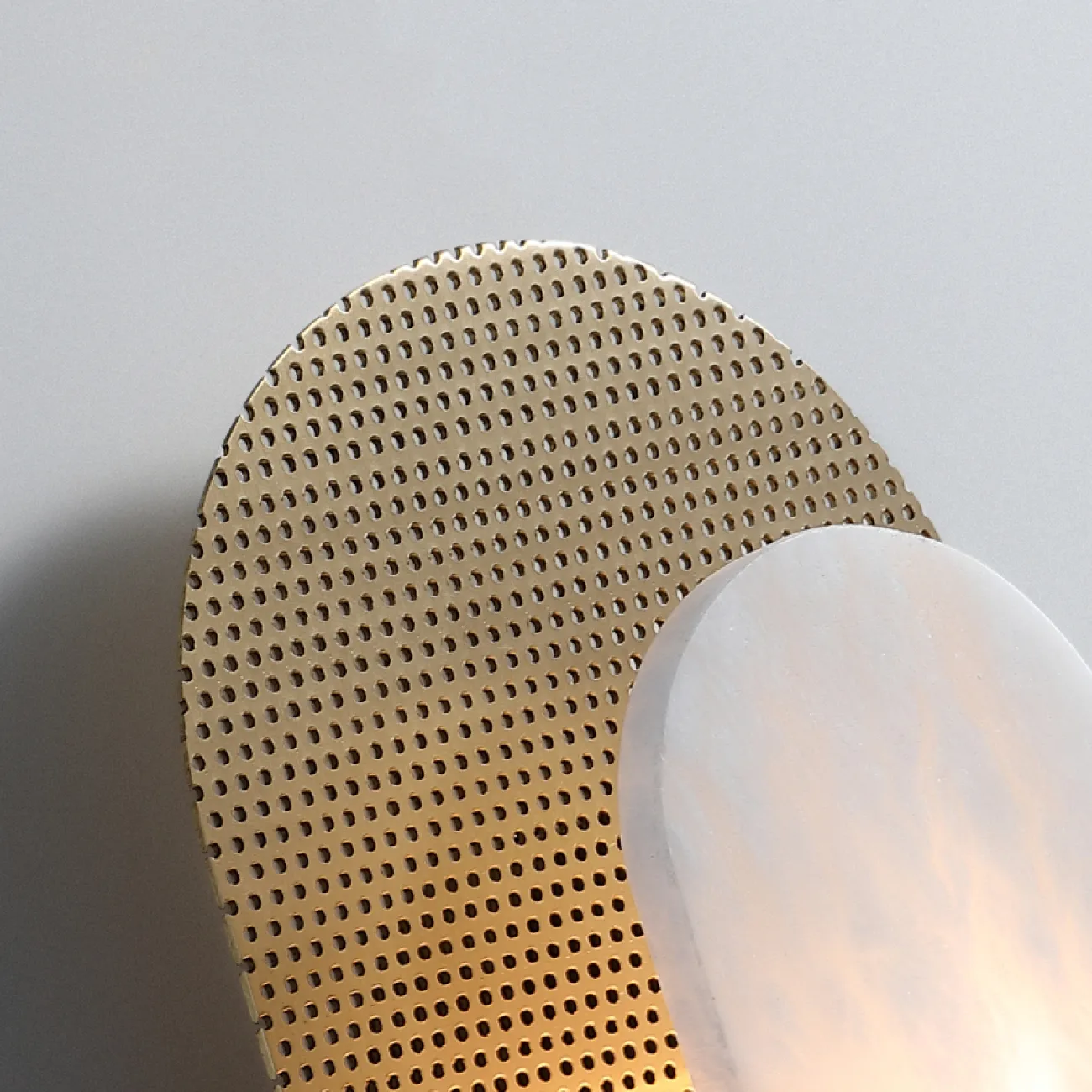 Серия настенных светильников с основанием из перфорированной пластины и рассеивателем из натурального камня CONRAD B WALL L25