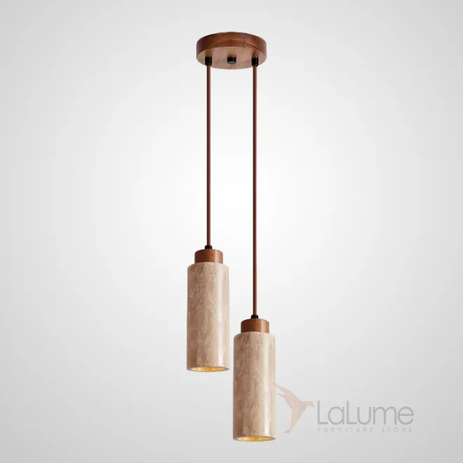 Готовая комбинация подвесных светильников с цилиндрическим и прямоугольным корпусом из камня травертина MAREC COMBO A D12