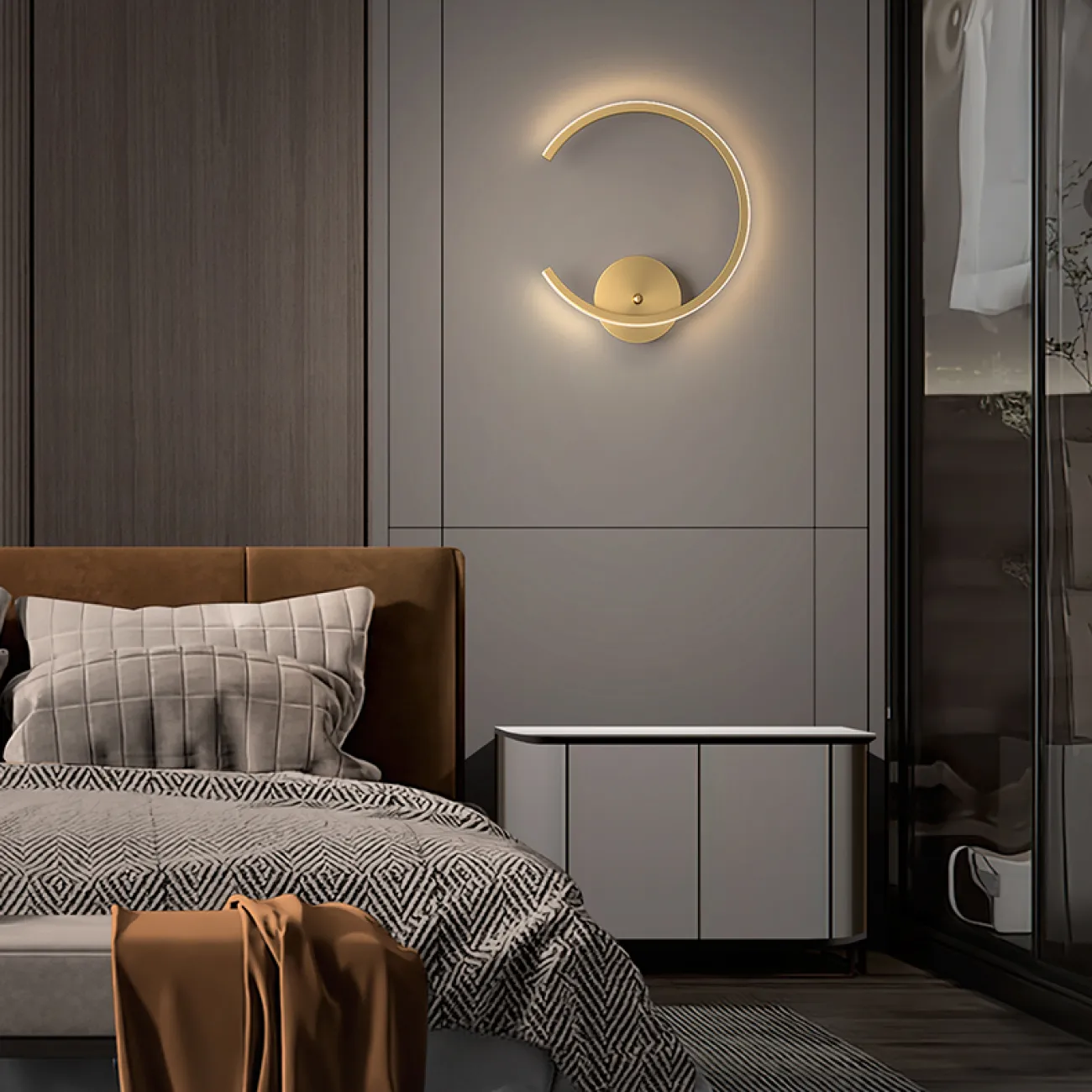 Серия настенных светодиодных светильников с плафоном в виде разомкнутого кольца с внешней LED-подсветкой RIN D20 Brass Серия настенных светодиодных светильников с плафоном в виде разомкнутого кольца с внешней LED-подсветкой RIN D20 Brass