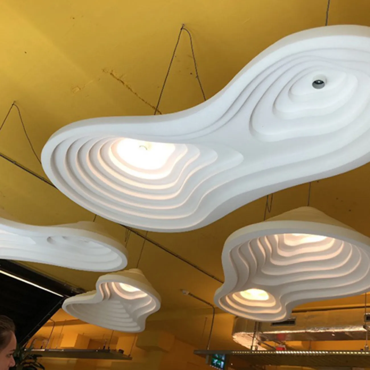 Готовая комбинация подвесных светильников в виде композиции двух слитых абажуров округлой формы с пирамидальным рельефом BAROLINE DUO L180