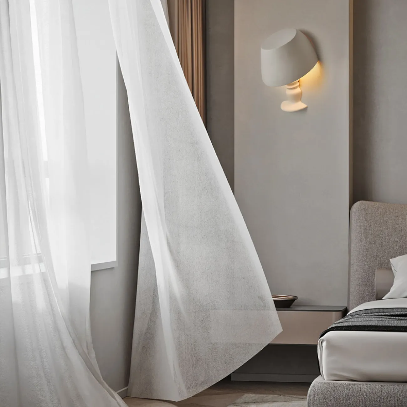 Креативный настенный светильник из белого гипса в виде настольной лампы с абажуром BEATUS B 10W Трехцветный свет