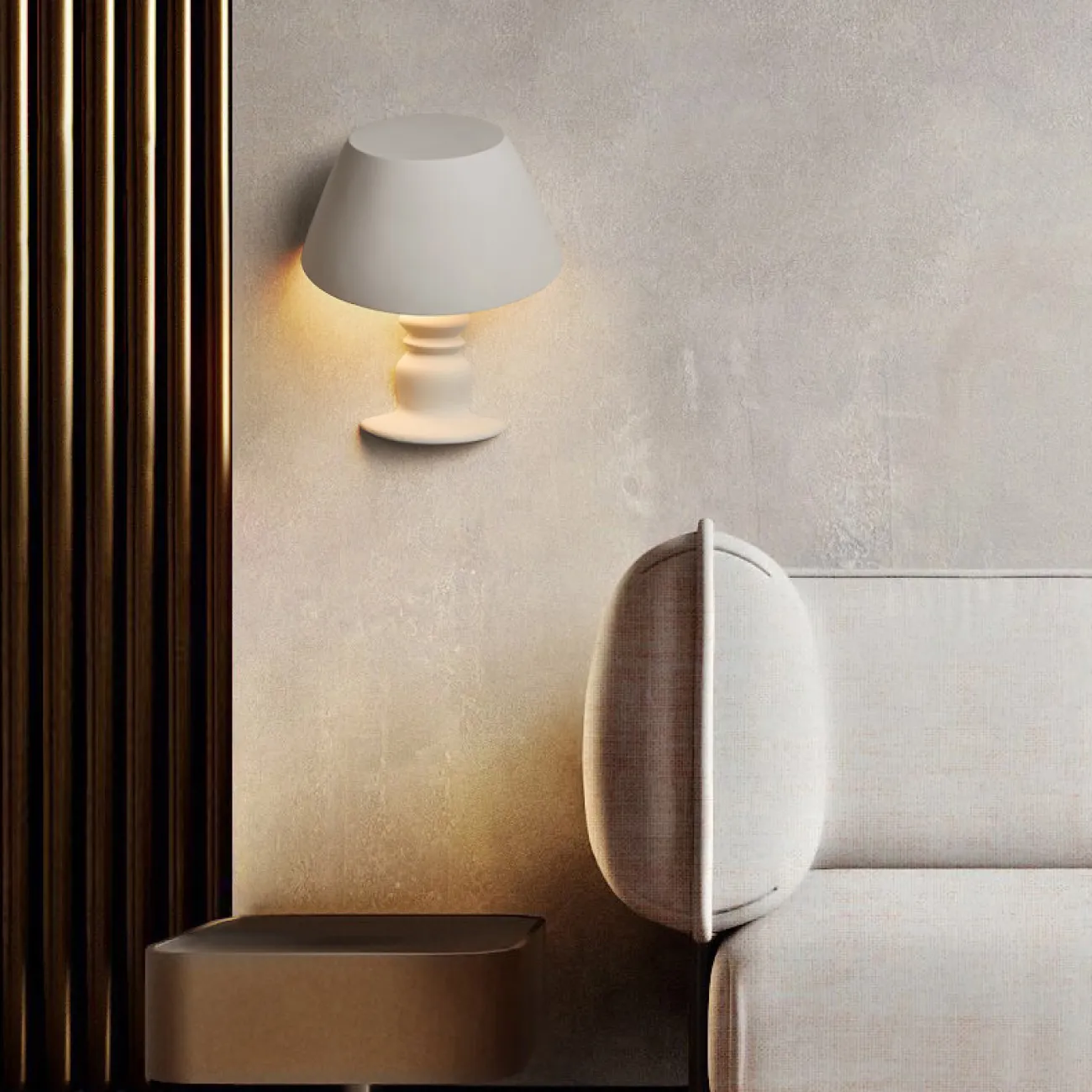 Креативный настенный светильник из белого гипса в виде настольной лампы с абажуром BEATUS B 10W Трехцветный свет