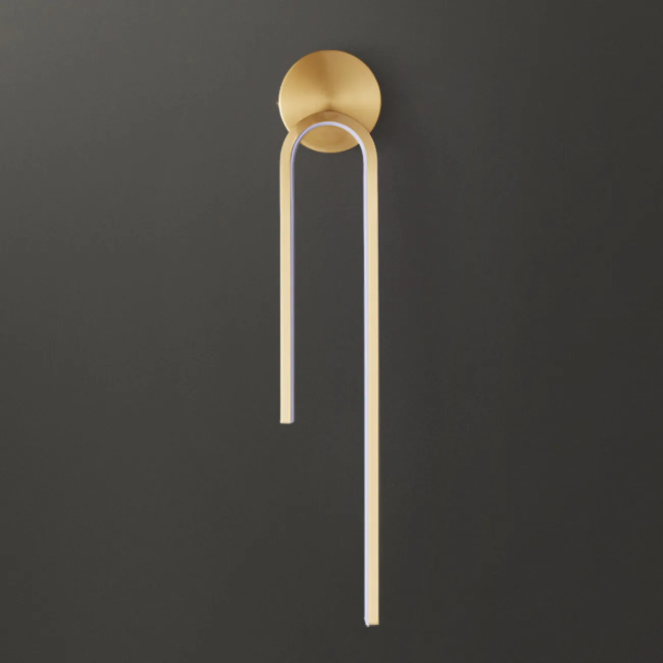 Серия настенных светодиодных светильников с дугообразным корпусом, подвешенным на круглом креплении WIKI WALL Brass