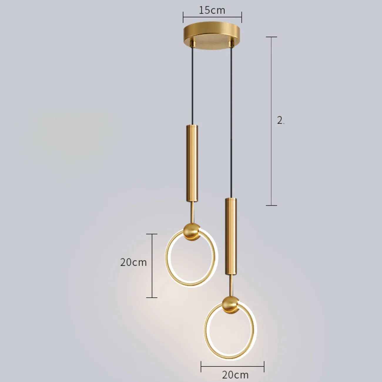 Готовая комбинация светодиодных светильников в виде светящихся колец в цилиндрических стержнях с шарами RING DUO A Brass Трехцветный свет