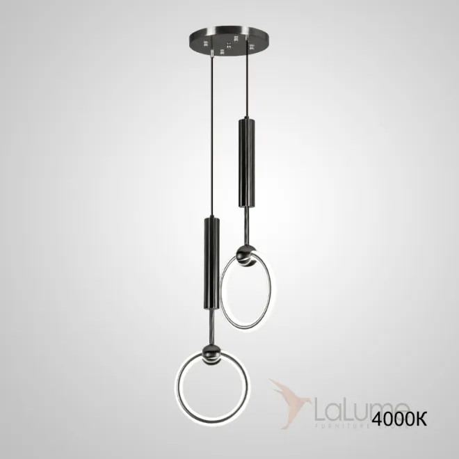 Готовая комбинация светодиодных светильников в виде светящихся колец в цилиндрических стержнях с шарами RING DUO A Black 4000К